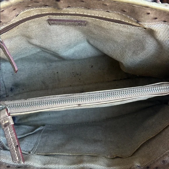 Vintage Dooney & Bourke ostrich-embossed leather shoulder handbag grayish/beige - Picture 8 of 11